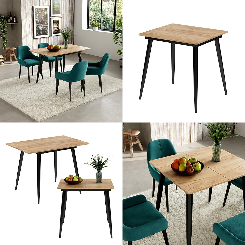 Vicco Tavolo da pranzo Beaver, Rovere Goldkraft/nero, 80 x 70 cm Estensibile, per un utilizzo flessibile come tavolo da pranzo o da lavoro