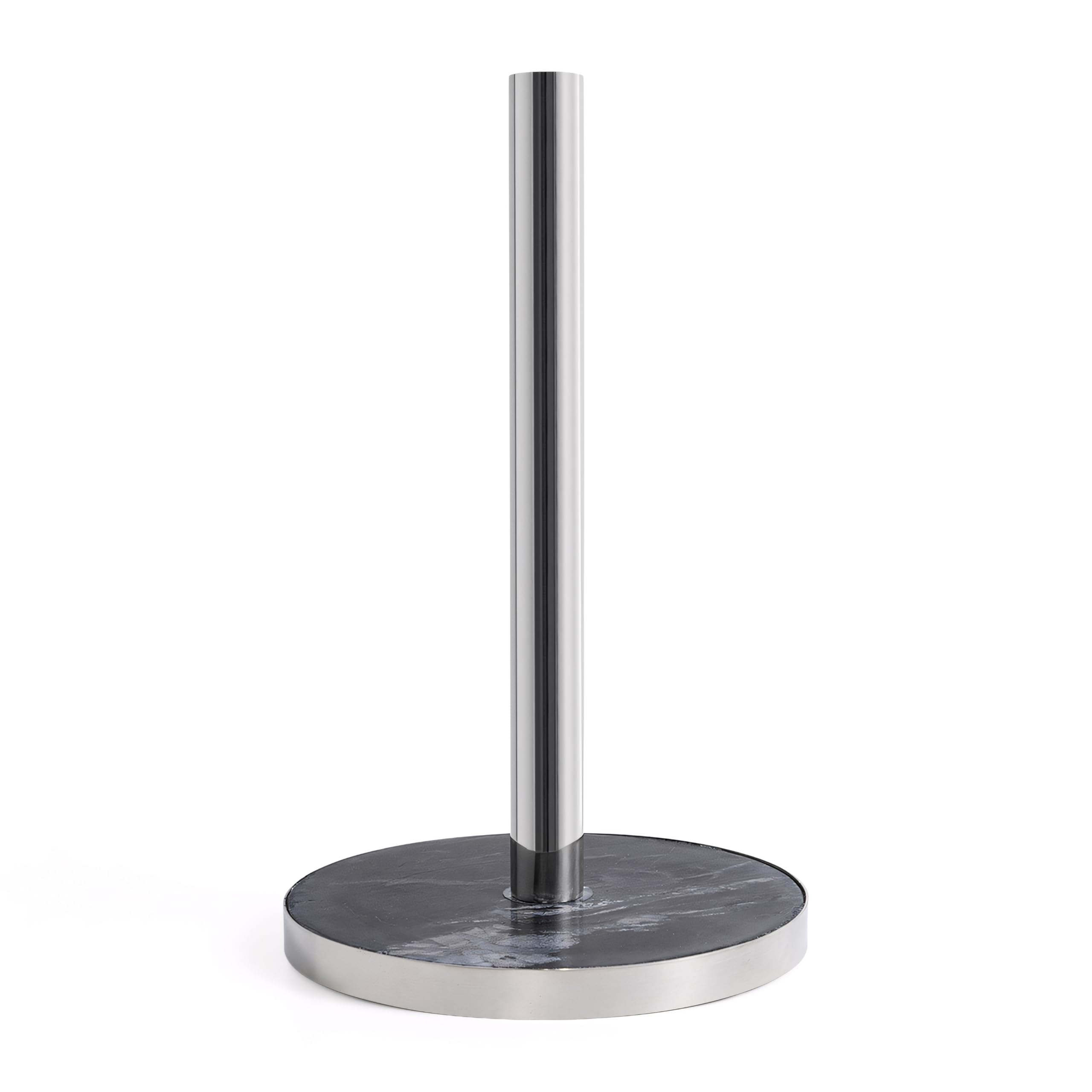 Assorted Collections Silver Kitchen Roll Holder – Chrome Paper Towel Holder With Black Marble Base – Free Standing Metal Kitchen Roll Stand For Standard Rolls – Modern Kitchen Accessories