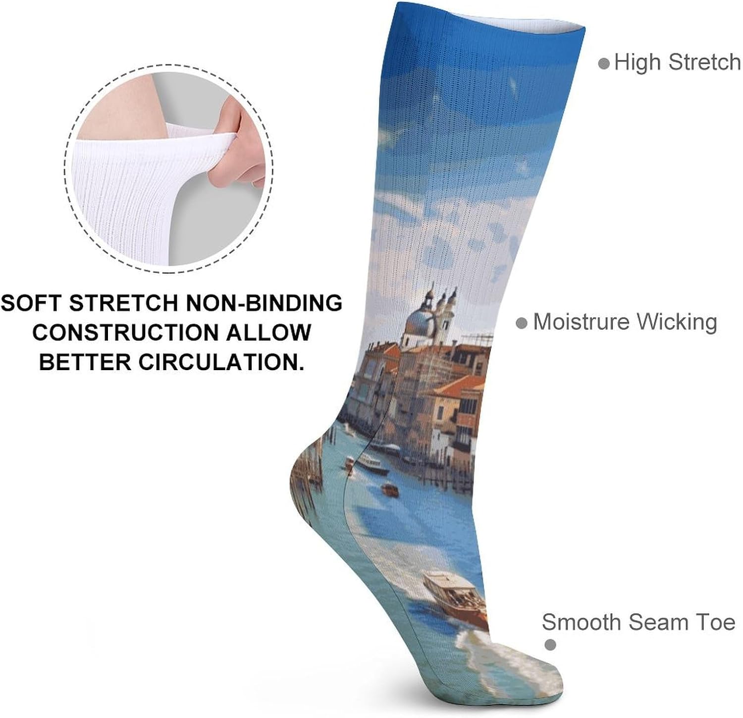Grand Canal in Italy Stocking - Cute Casual Long Athletic,Crew Sock for Men Women,Running Socks Soft Breathable for Gift