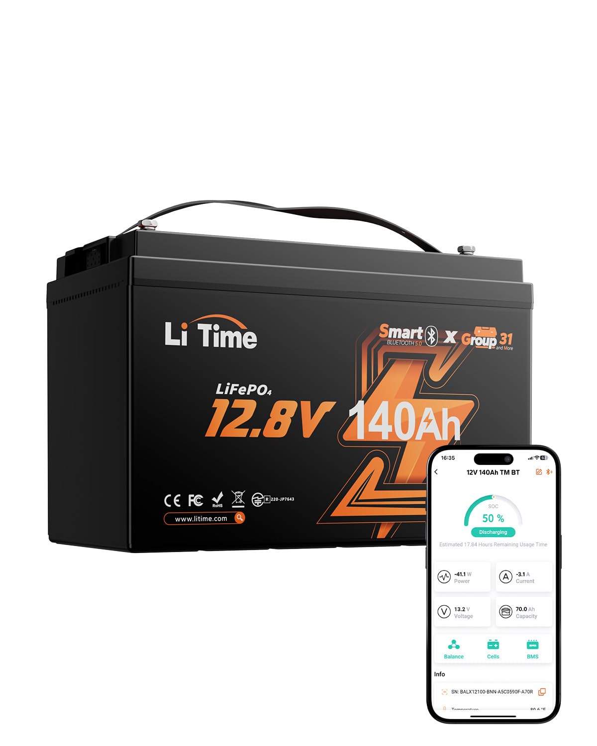 Litime 12V 140Ah Bluetooth Trolling Motors Battery LiFePO4 Battery (Group 31), 12 Volt Lithium Batteries with Low Temp Protection, 4000+ deep Cycle, 150A BMS, Perfect for RV, Marine, Solar, Off-Grid
