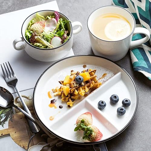 Miniatura 2 de LiuLiuQiQi Plato de alimentación saludable de porcelana, plato de dieta con 3 compartimentos, placas de control de porciones para adultos para