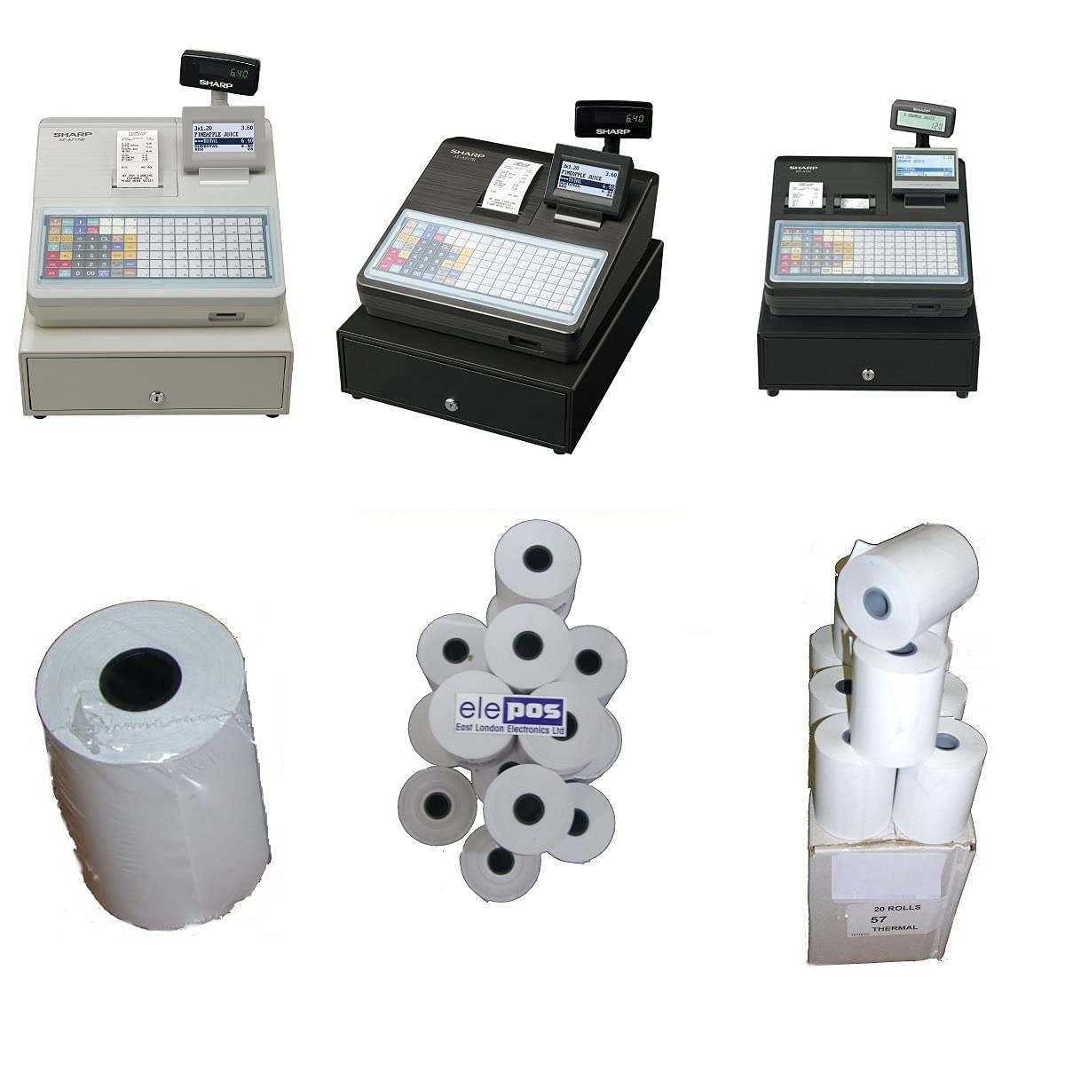 elePOS Till Rolls for Sharp XE-A217, ER-A421 Cash Register - 20 Rolls (A4, 22lb, White, Uncoated) - Biodegradable