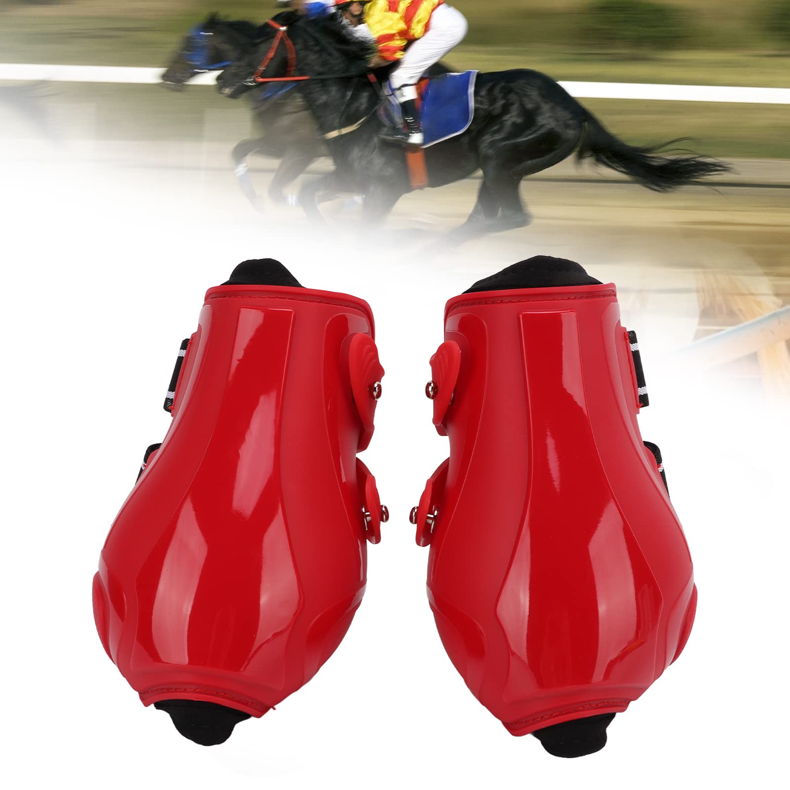 Qukaim Protectores de piernas de caballo, 2 unidades, protección de patas de caballo, leggings elásticos de poliuretano que absorben los golpes para equitación, color negro y rojo, protector de tendón