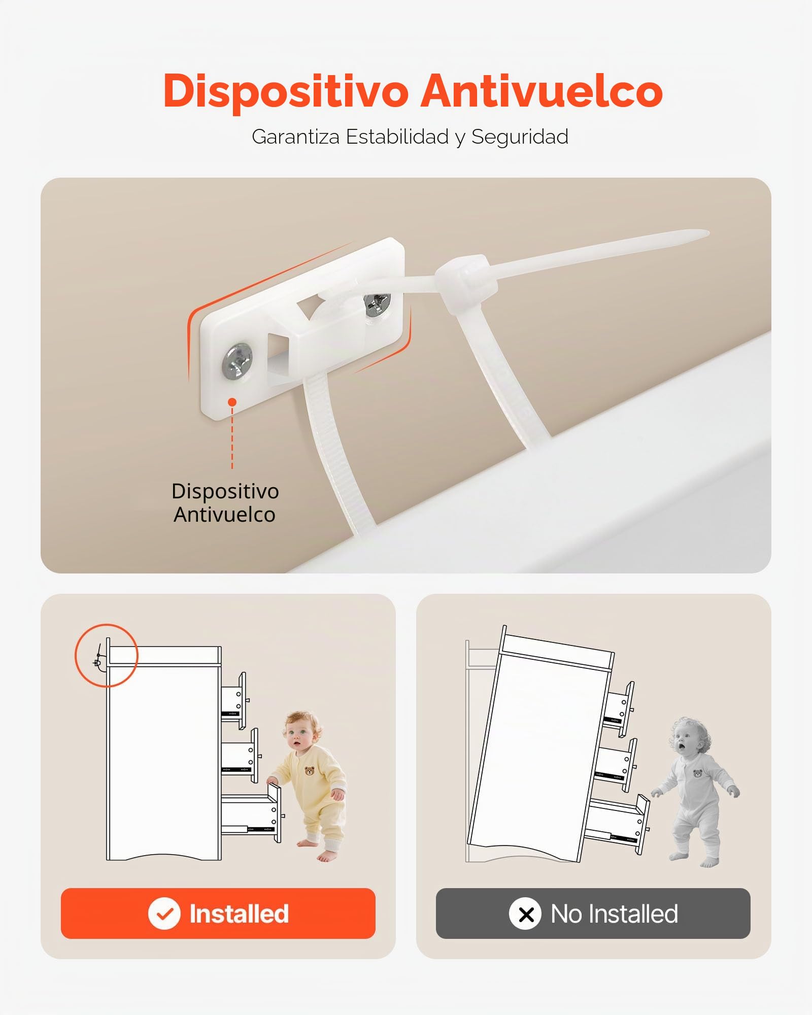 VEVOR Cambiador, Cambiador Moderno y Multifuncional de Pañales para Bebé 462 x 851 x 1010 mm con 3 Cajones y Organizador de Almacenamiento, Carga de 45,36 kg para Habitación Infantil, Blanco