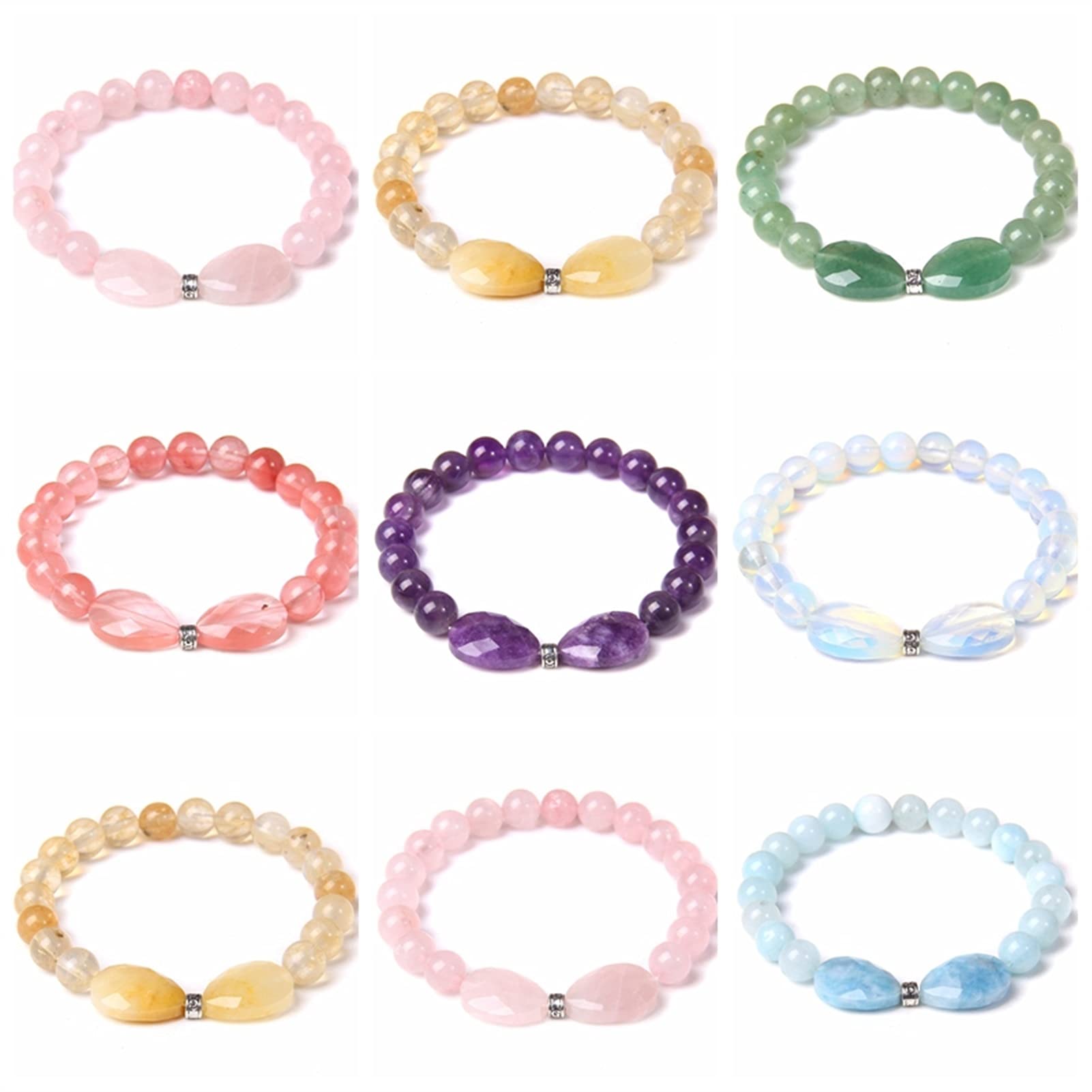 WXKAGF Bracciale in Pietra Naturale Bracciale in Pietra Naturale da 8 mm Bracciale con Perline Reiki Quarzo Rosa Avventurina Ametiste Braccialetti con ciondoli in Cristallo Bracciale Gioielli
