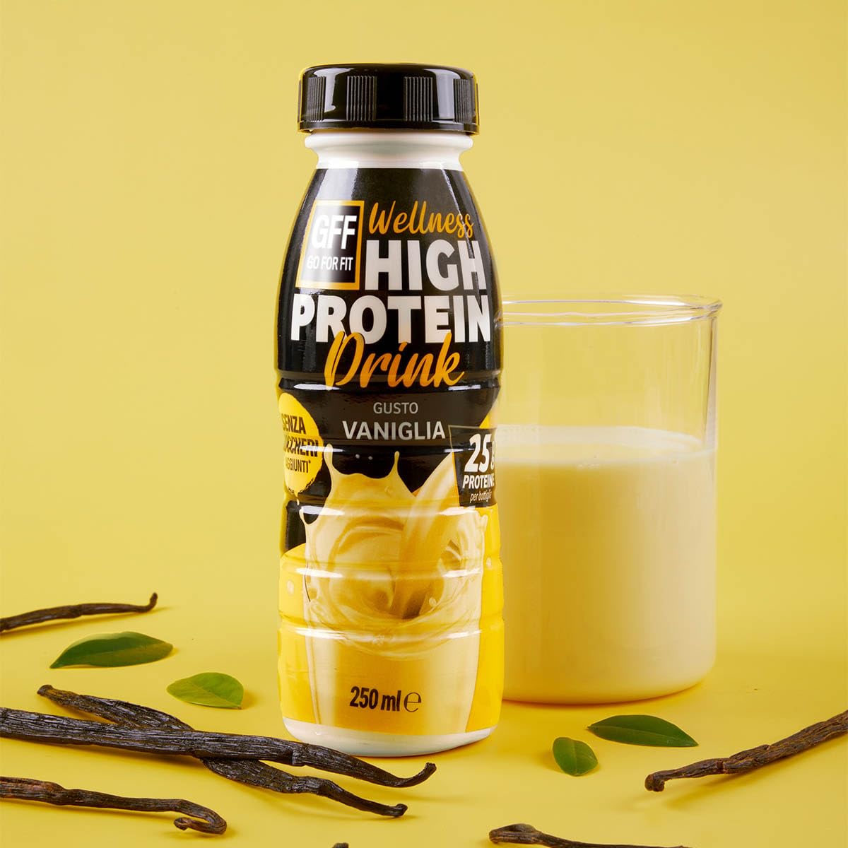 GFF GO FOR FIT GFF Go For Fit | Drink Proteico Gusto Vaniglia, Bevanda a Base di Proteine del Latte, Basso Contenuto di Grassi e Senza Zuccheri Aggiunti, 12 x 250ml
