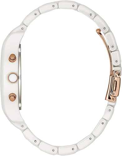 Miniatura 4 de Bulova Reloj de cerámica de dos tonos de cuarzo cronógrafo deportivo para mujer, esfera blanca 45L174, Blanco, Pulsera de cerámica blanca de