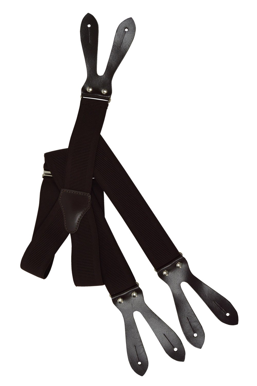 Olata Button-Down Formal Dress Suspenders/Braces with Dark Brown Leather, 3.5cm - Dark Brown