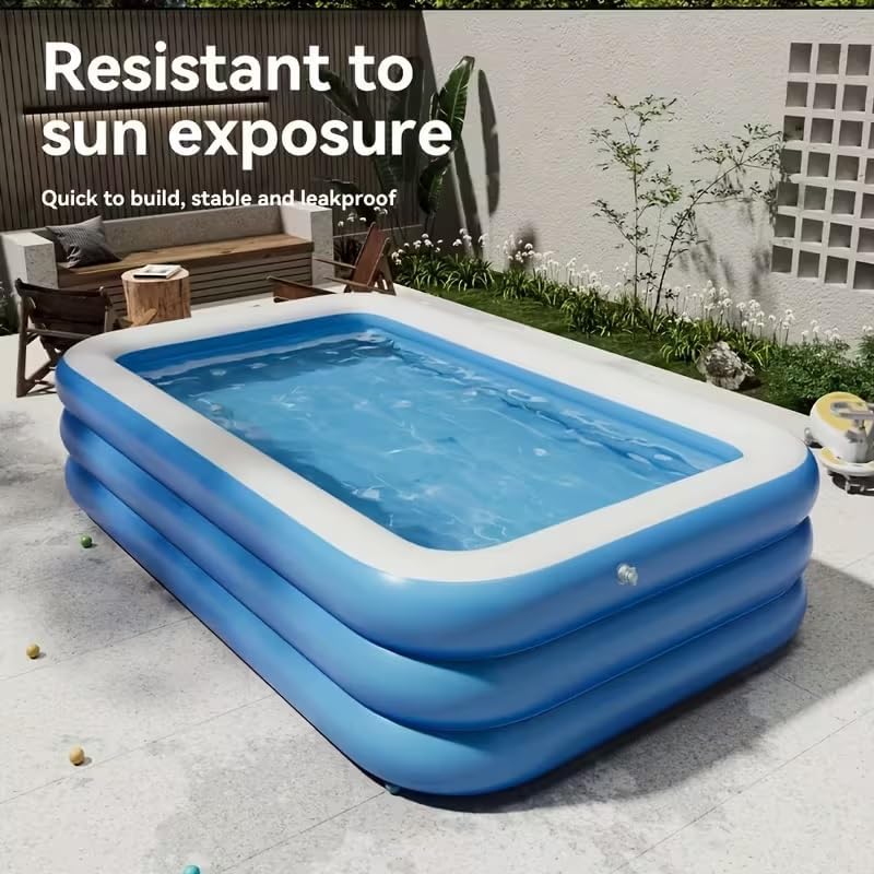 Image of Kiddie Swimming Pool Extra Large Family Size - 120 inch x 72 inch x 22 inch Inflatable Family Lounge Above Ground Swim Center Large Size 305CM Perfect for Summer Outdoor Backyard Porch Garden Water Party