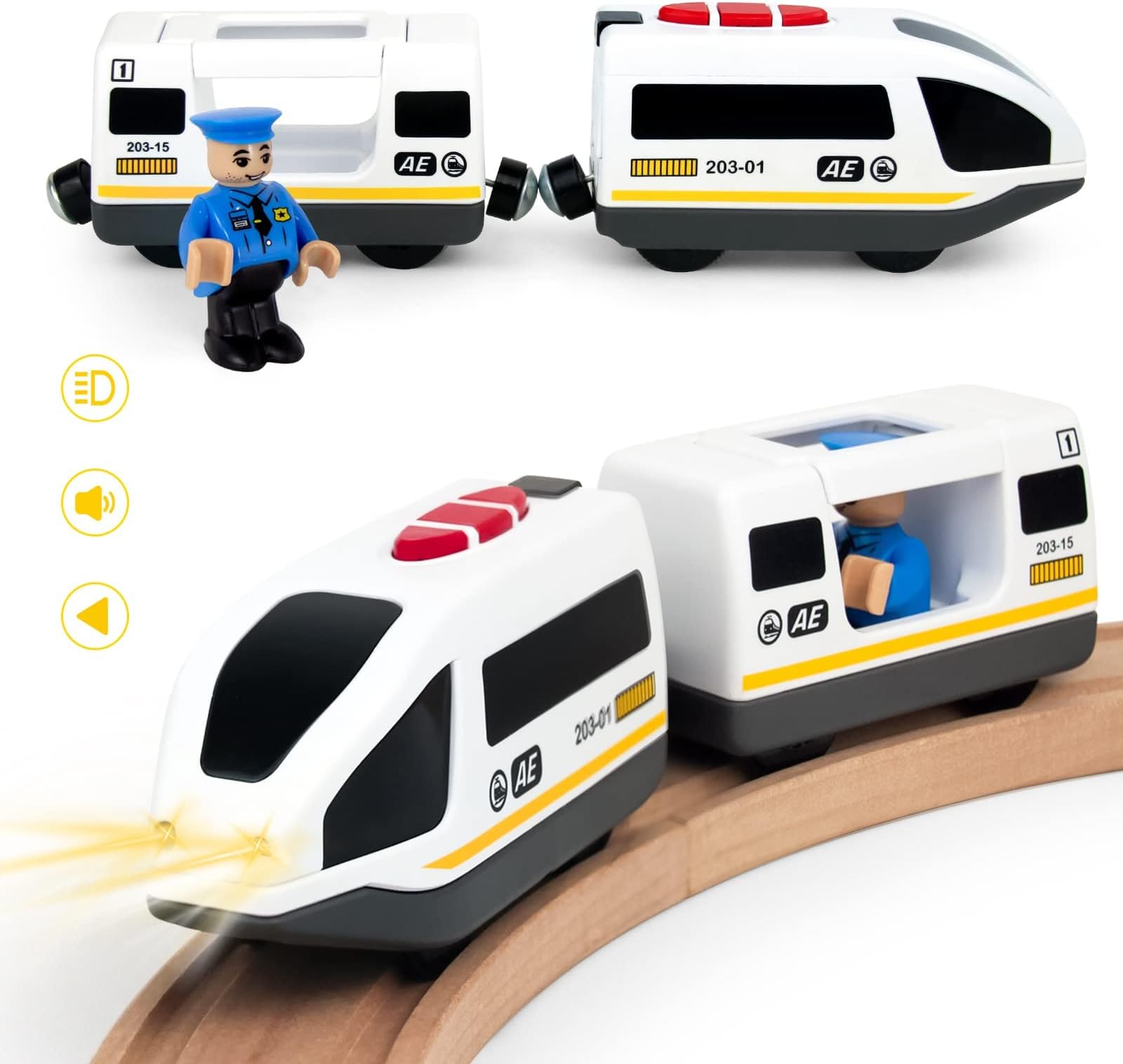 TERRIFI Battery Operated Train for Wooden Train Track, Electric Locomotive Train Set with Powerful Engine Compatible with Thomas, Brio, Chuggington, Bullet Train Toys for Toddlers 3 4 5 Year Olds