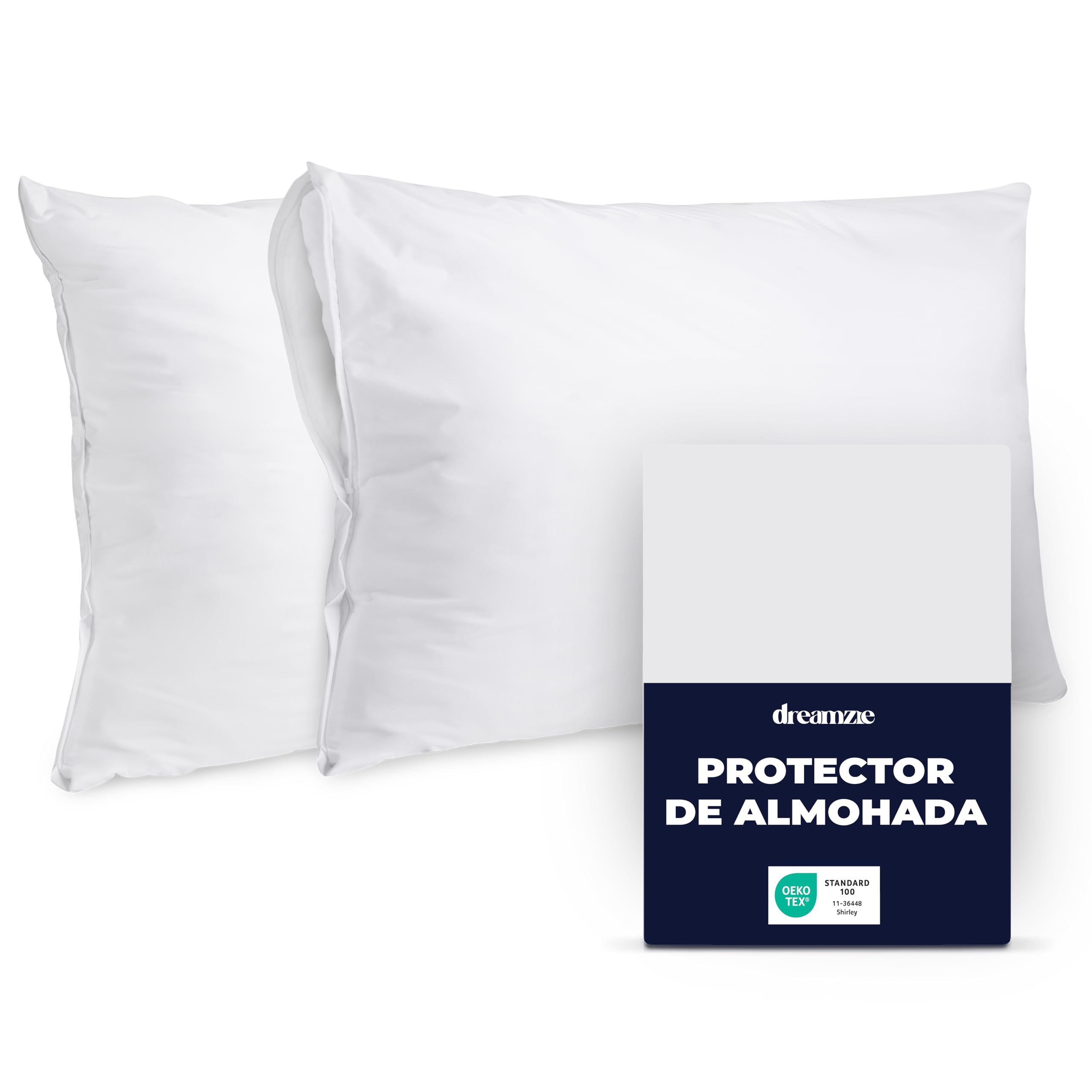 Dreamzie Pillow Protector 40 x 70 cm – 2 Waterproof and Anti-Dust Mite Covers – Secure Zip, Oeko-Tex Pillow Protector with Zipper, Daily Use for Children and Adults