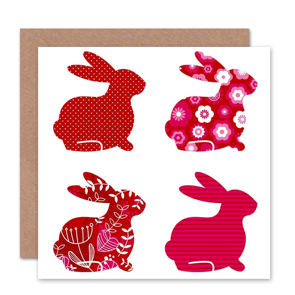 Wee Blue Coo Easter Rabbit Pattern Blank Greetings Card Art