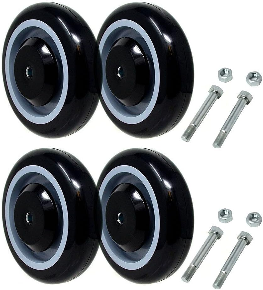 Shopping Cart Wheel 5 x1.25 3/8 Bore Polyurethane Wheel - Load Capacity 1400Lbs Total(4-Pack 3/8 Bore(Black/Grey))