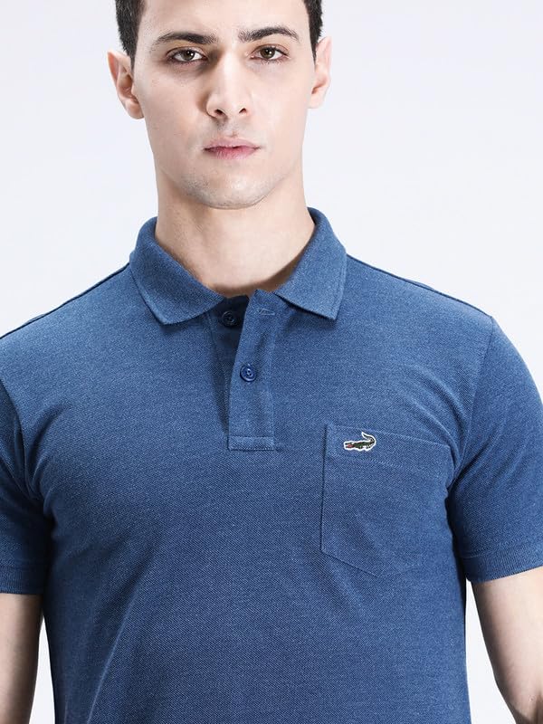 Image of CROCODILE Men's Solid Casual Wear T-Shirt | Polo Neck | Half Sleeves | Pull On | Regular