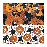 Amscan Spooktacular Halloween Party Metallic Pumpkin & Spiders Confetti Pack Decoration, 2 1/2 oz, Black/Orange