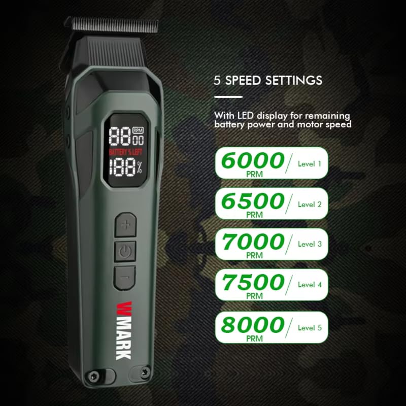 Image of WMARK NG-8280 Premium 6000-8000RPM 5 Speed Digital Display DLC coating Blade Pro Li Outliner Cordless T Blade Hair Clipper 0 Gap Outlining for Barber Runtime 300min, With Extra Blade Set, Model 34