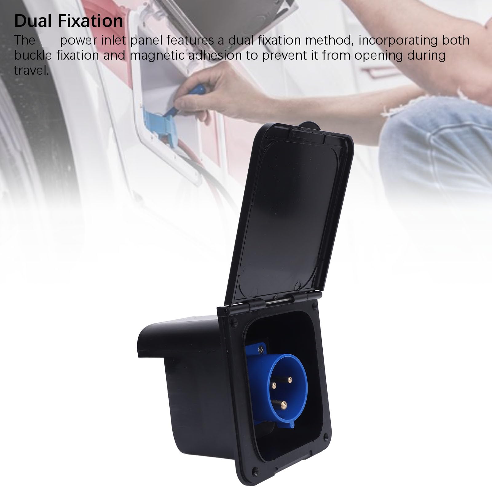 Tbest Prise D’Alimentation RV Étanche à 3 Broches, 32 A, Flush, Compatible avec Les Camping Cars Et Remorques, Prise de Raccordement Au Réseau Extérieur, Couleur Noire