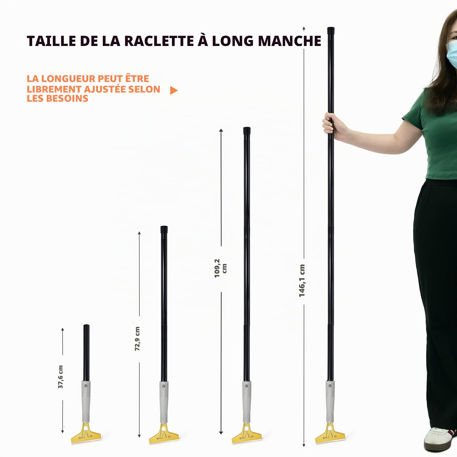 FOSHIO 152cm Grattoir à manche long, Industry Grattoir avec 20 Lames, 4 pouces Grattoir Peinture, Grattoir Plancha ​pour Papier Peint, Grattoirs pour Vitre, pour Colle, Idéal pour Nettoyer