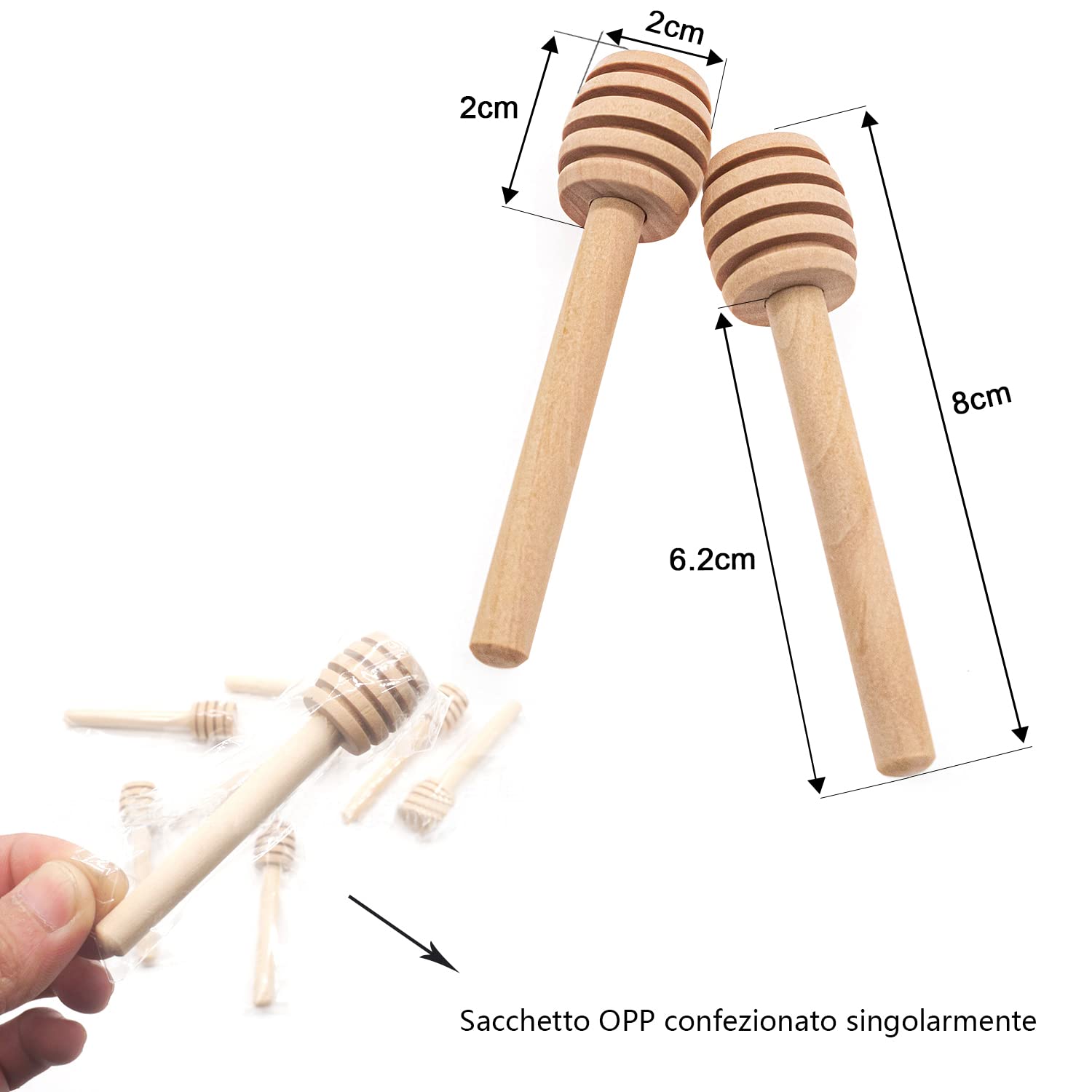 30 Spargimiele In Legno 8 Cm - Per Barattoli Di Miele, Matrimoni, Regali - Foto 5
