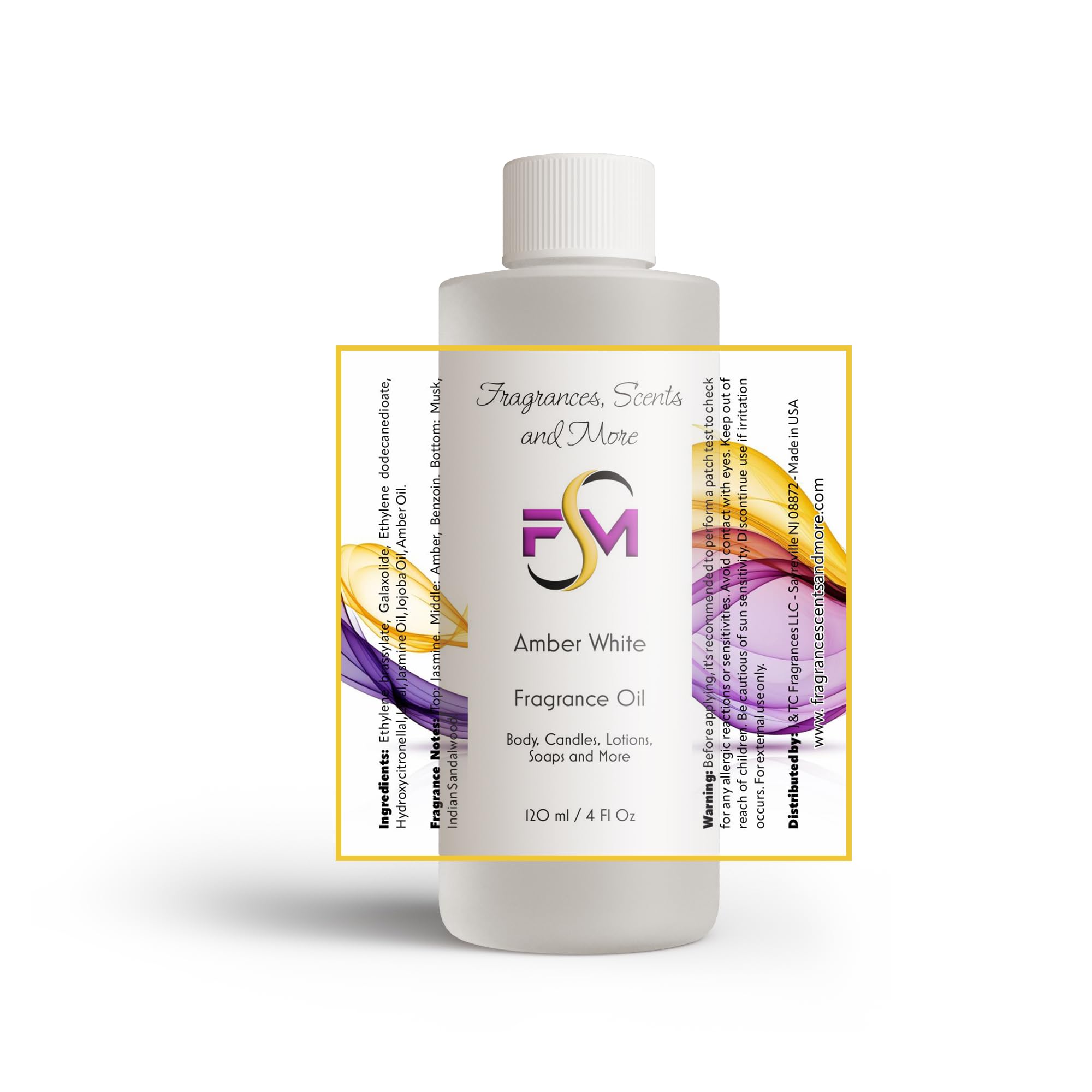 Amber White Fragrance Oil - 4 Fl Oz Plastic Bottle (120ml)