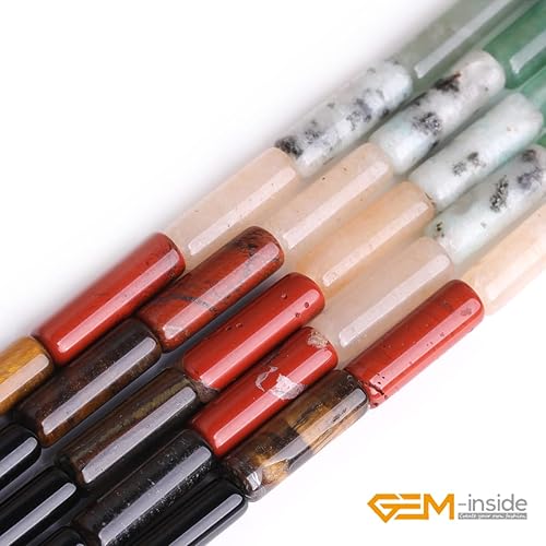 Miniatura 5 de GEM-Inside - 0.157 x 0.512in, color mixto natural, ágata de jaspe multicolor, tubo semiprecioso, cuentas de chakras, gree para hacer joyas,