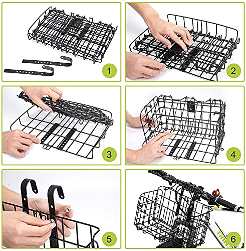 Folding Rear Bike Basket Bold Wire Mesh Fold-Up Detchable Front Bag Rear Hanging Bike Basket Bicycle Bag Cargo Rack For Mountain Bike Accessories #TOP6