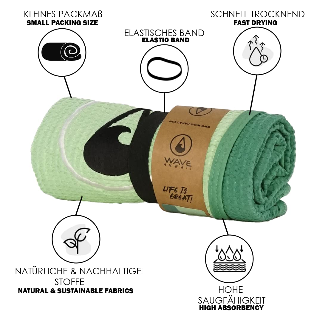 WAVE HAWAII Travel-Badeponcho Gr. L-XL 171-199cm & Reisehandtuch 130 x 80cm, Breese, 100% Baumwolle, hochwertige Qualität, robust, Schlaufe, leicht, Strand, Urlaub, Outdoor, Camping, Vanlife