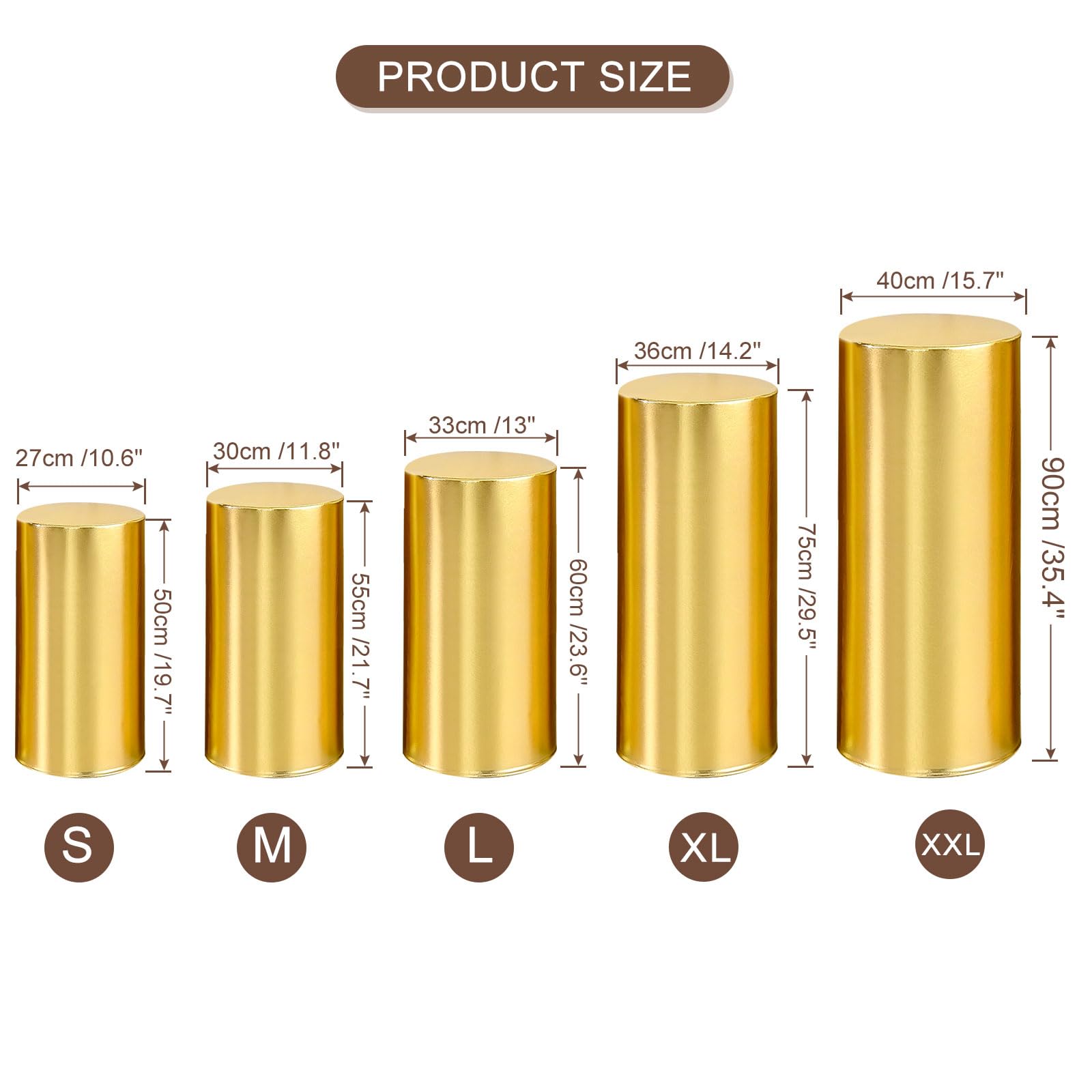 QUARKZMAN Lot De 3 Housses Cylindriques Or Spandex - Supports Piédestaux Pour Fête, Mariage, Anniversaire (S/M/L)