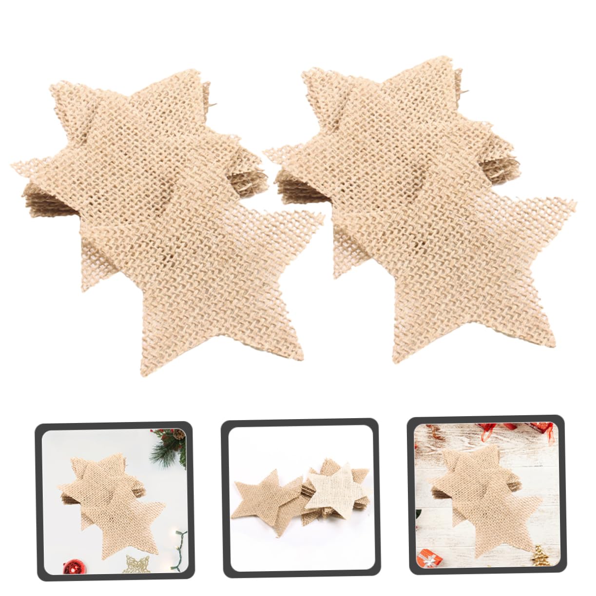 SEWACC 100piezas Adornos Navideños De Para Decoración De Árbol Puerta y Pared Estrellas De Yute Para Manualidades De Navidad