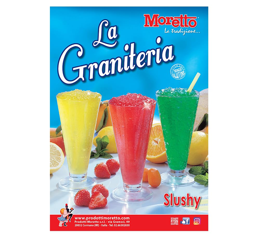 MORETTO preparato in polvere per GRANITA NEUTRA, senza glutine, 6 buste da 800 g, per 150 bicchieri