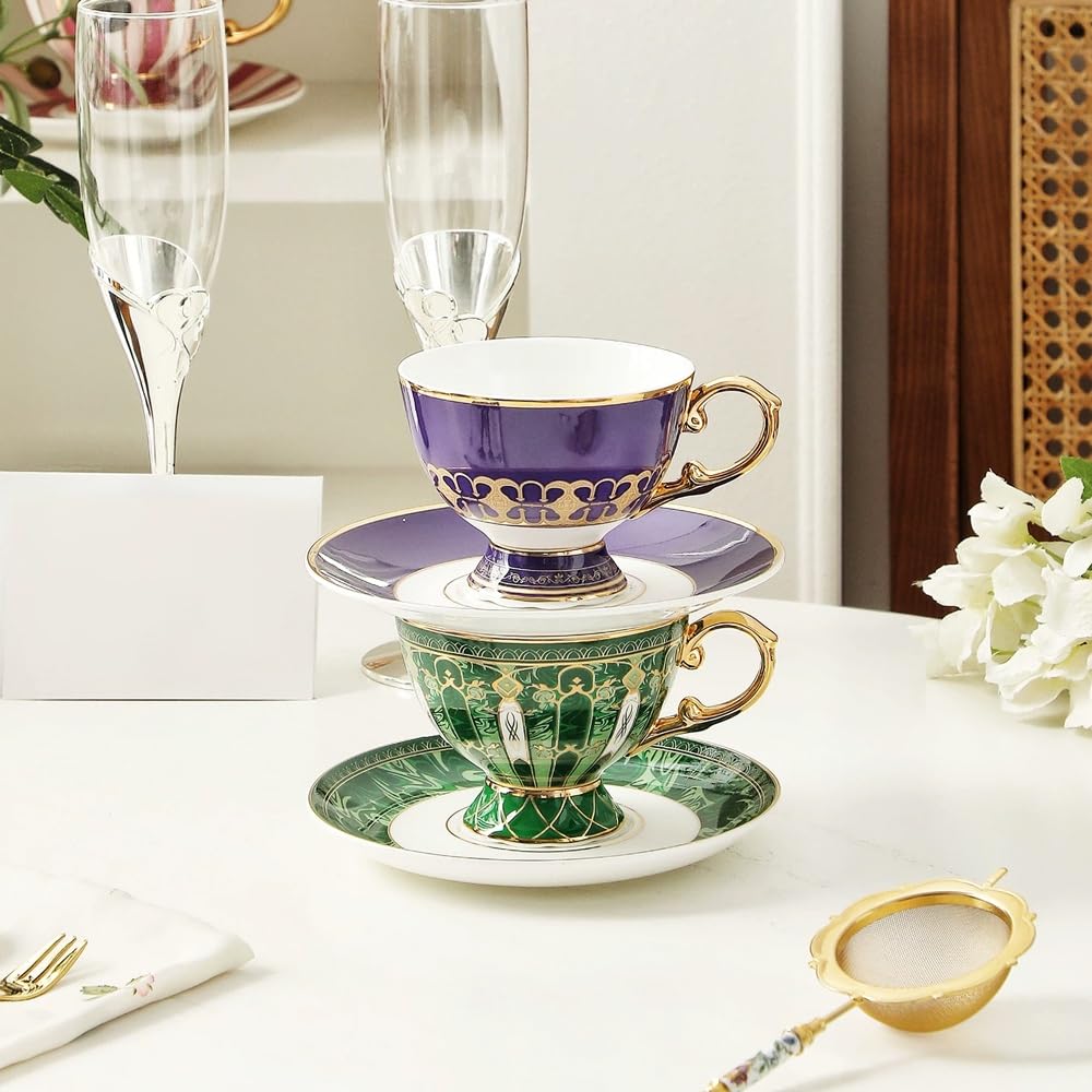 Filiżanki do Espresso ze Spodkami Zestaw 2 Sztuk, Filiżanka ze Spodkiem, Zestaw ceramicznych filiżanek do herbaty