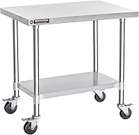Vista 25 de DuraSteel Carrito de acero inoxidable NSF de 30 x 72 pulgadas, mesa de preparación de alimentos resistente con estante inferior, isla de cocina
