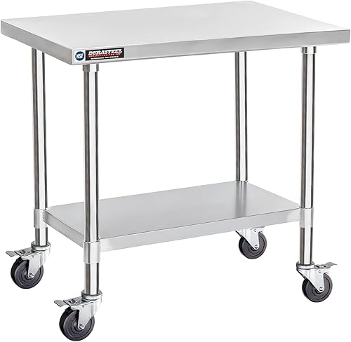 Miniatura 42 de DuraSteel 24x12 Pequeña Mesa de Acero Inoxidable - NSF Metal Angosta Comercial para Preparación de Alimentos, Mesa de Trabajo Lateral con Estante
