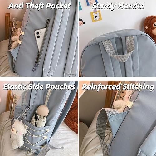 Miniatura 4 de Mochila Kawaii con bonitos accesorios estéticos para laptop de 15.6 pulgadas, colgante de felpa, Verde, Kawaii Lindo