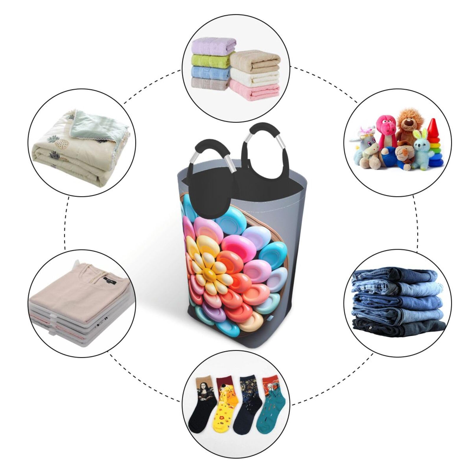 Bunte Süßigkeiten-Aufbewahrungstasche, faltbar, quadratisch, 50 l, Wäschekorb für schmutzige Kleidung, geeignet für Waschküche, Schlafsaal, Schlafzimmer