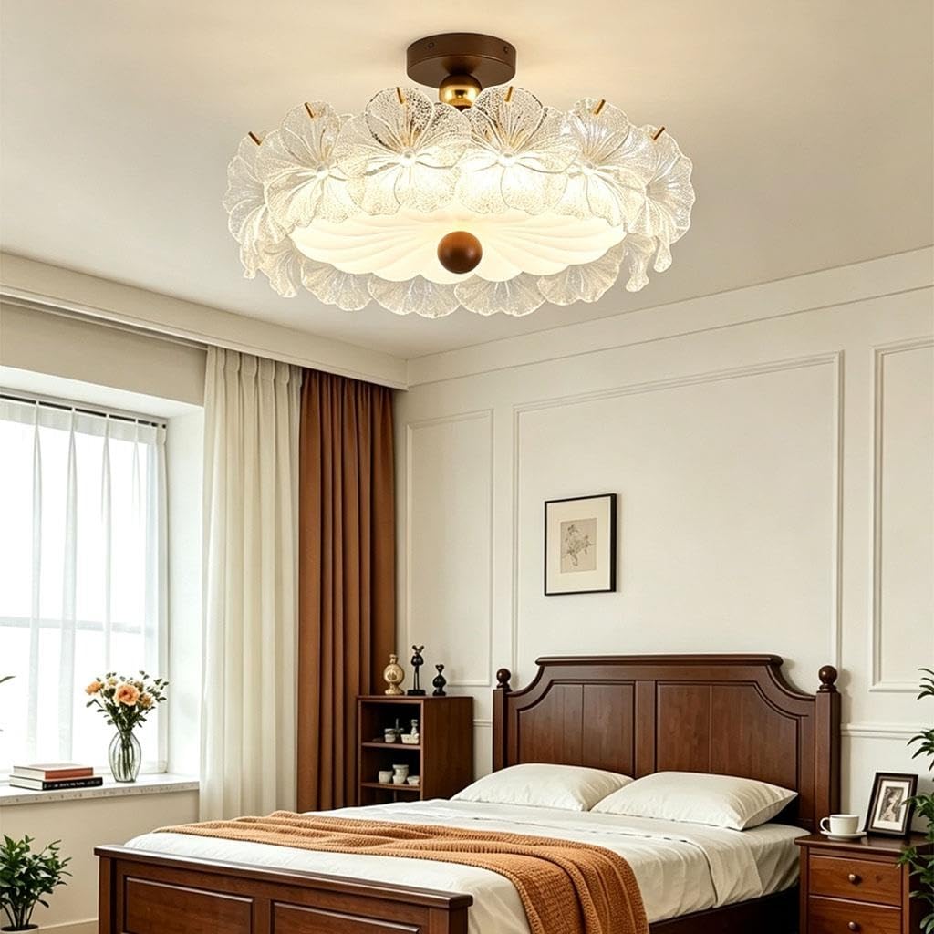50 Cm LED Oświetlenie Sufitowe 3 Temperatury Barwowe Szklana Klosz Lampy Lampa Sufitowa W Kształcie Kwiatu Do Wnętrz Oprawa Sufitowa Retro Do Salonu Odpowiednie Do Sypialni Jadalni Gabinetu
