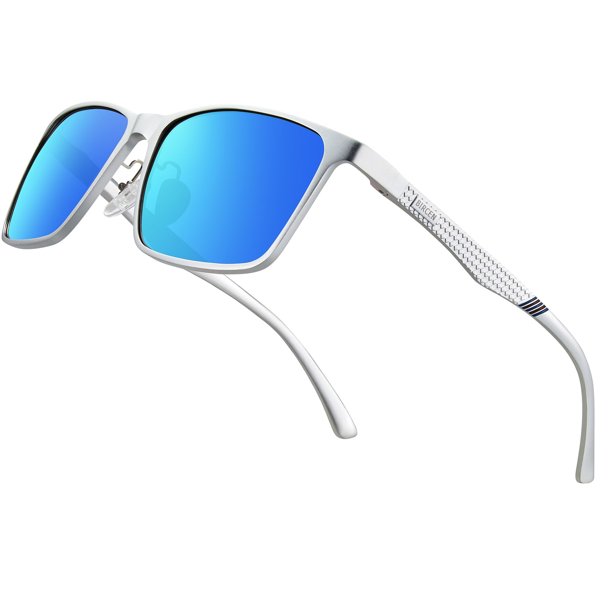 BIRCEN Occhiali da sole da uomo polarizzati con protezione UV: tonalità classiche per gli uomini che guidano la pesca con montatura in metallo Al-Mg, montatura Gb-silver lenti blu, taglia unica, Lente