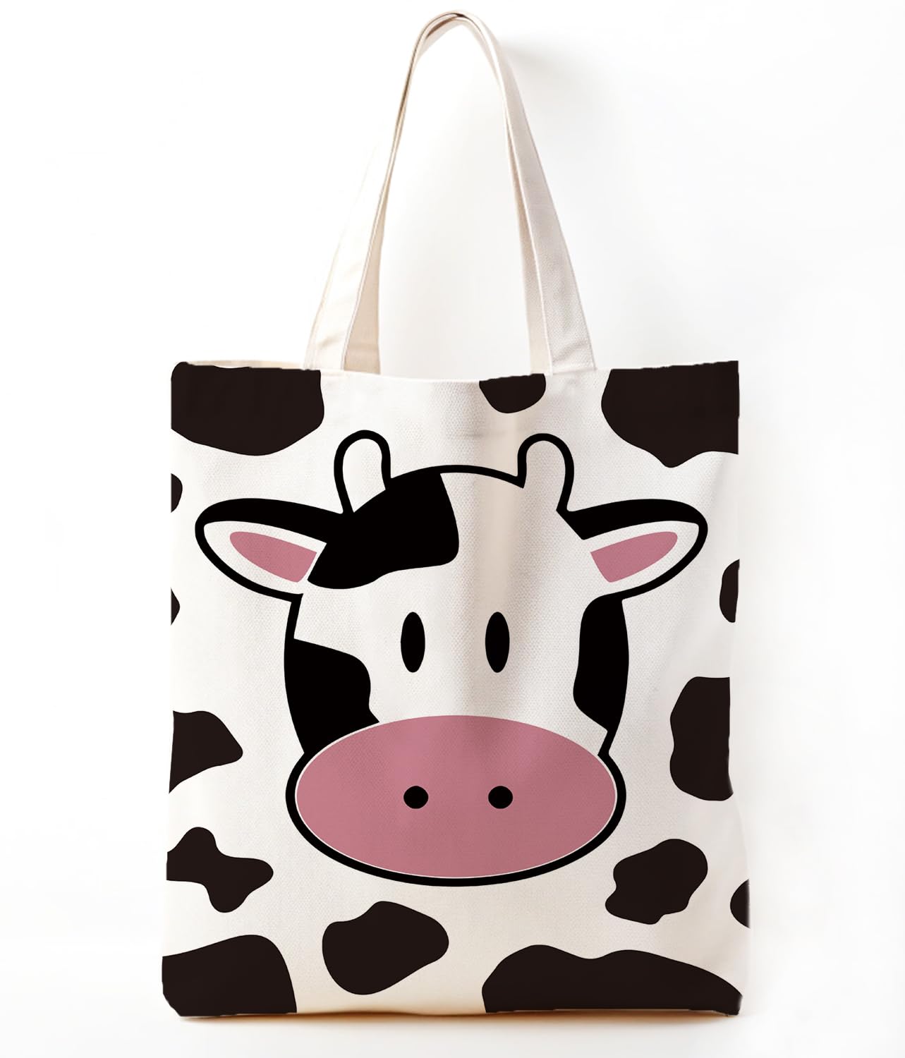 Zeghk Cute Cow Print Gifts Bag, Canvas Tote Bag for Women, Cow Gifts for Women Cows Lovers, Reusable Grocery Bags Shopping Bags