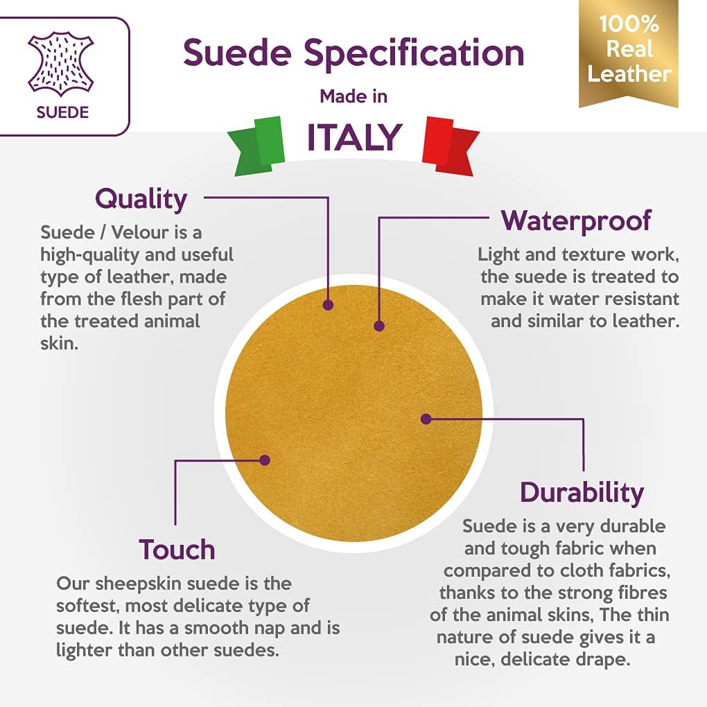 Genuine Yellow Suede Hide: Real Leather Sheet for Crafts Tanned Leather Suede Fabric (Mineral Yellow, 12x12In/ 30x30cm)