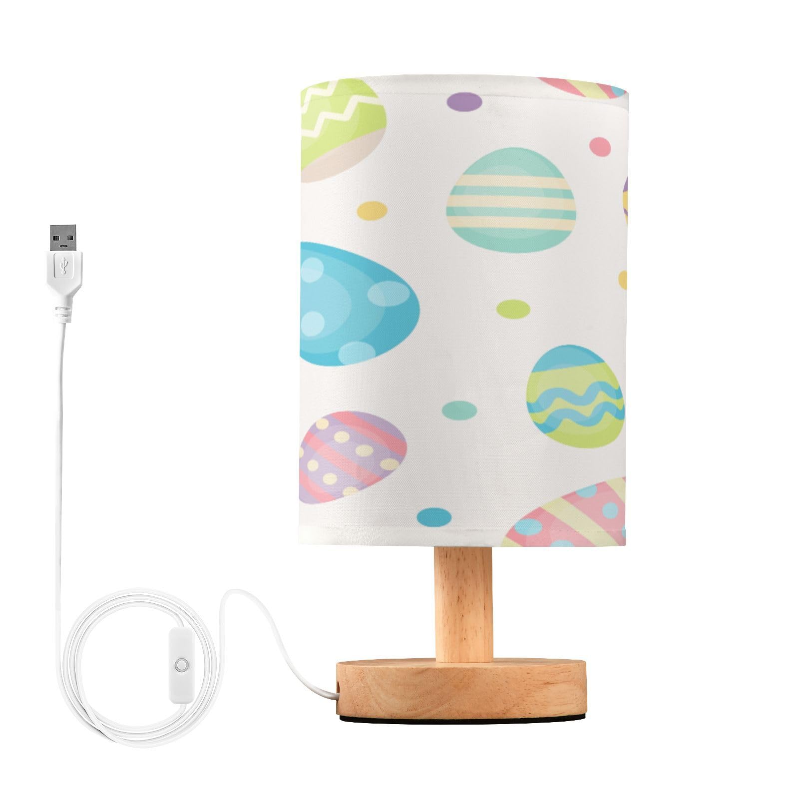 SDMKA Easter Eggs Pattern Bedside Table Lamp for Bedroom, Minimalist Nightstand Lamp with Round Fabric Shade for Living Room, Office, No Bulb Required