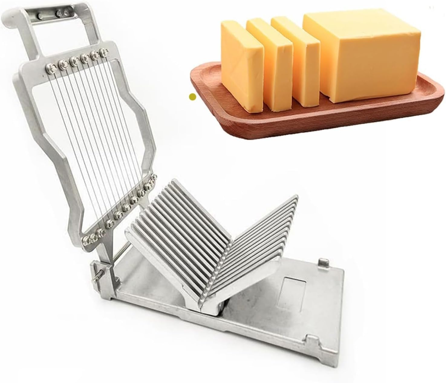 Cheese Cutter, Heavy Duty Stainless Steel Cheese Slicers, Commercial Hand Held Butter Cutter Slicer with 1 Cm & 2 Cm Cutting Board, for Cheese, Butter, Sausage Ham, and More