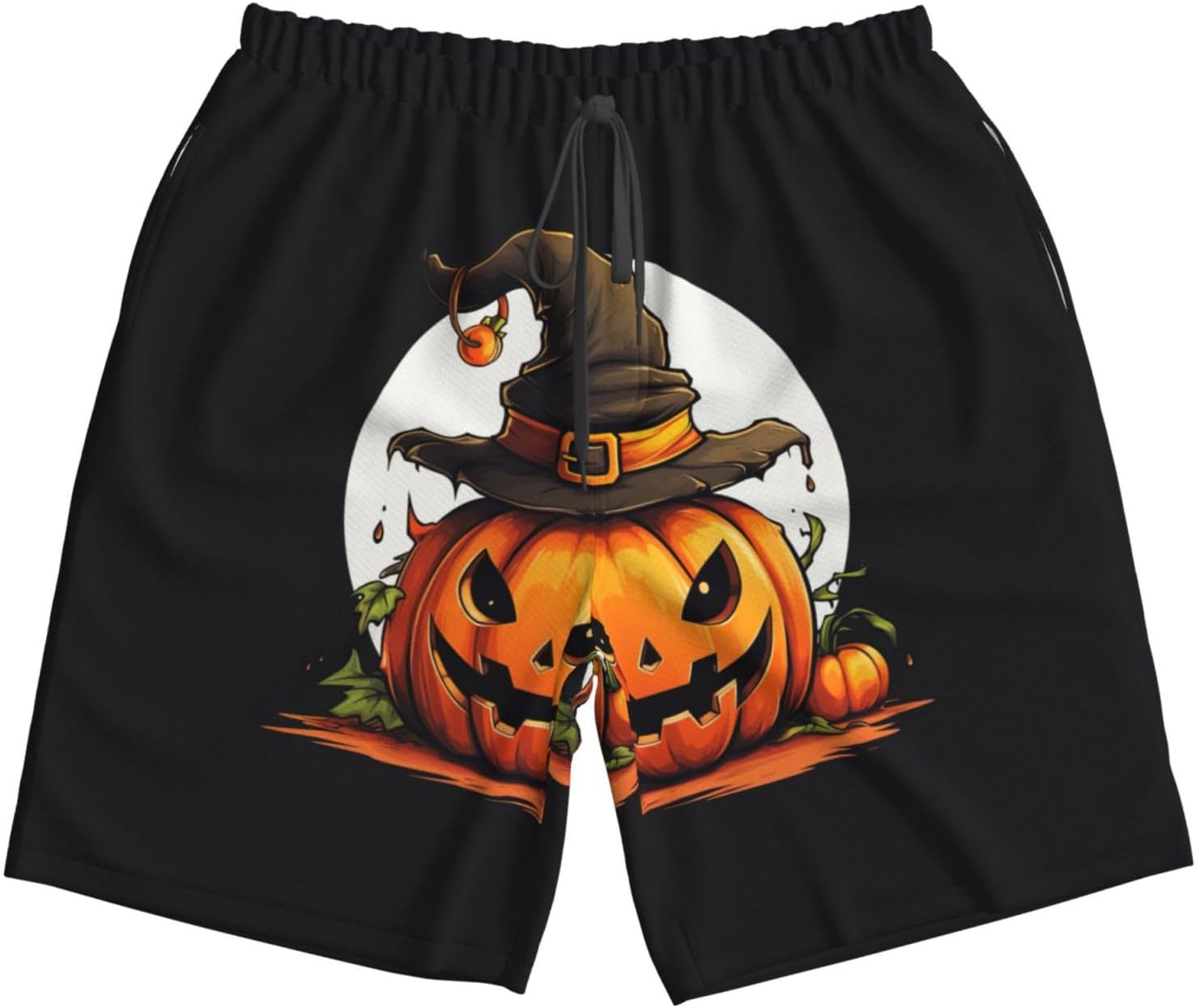 Halloween Cute Pumpkin Print Men's Quick-Drying Shorts Casual Beach Pants Stretch Waist Shorts and Pockets