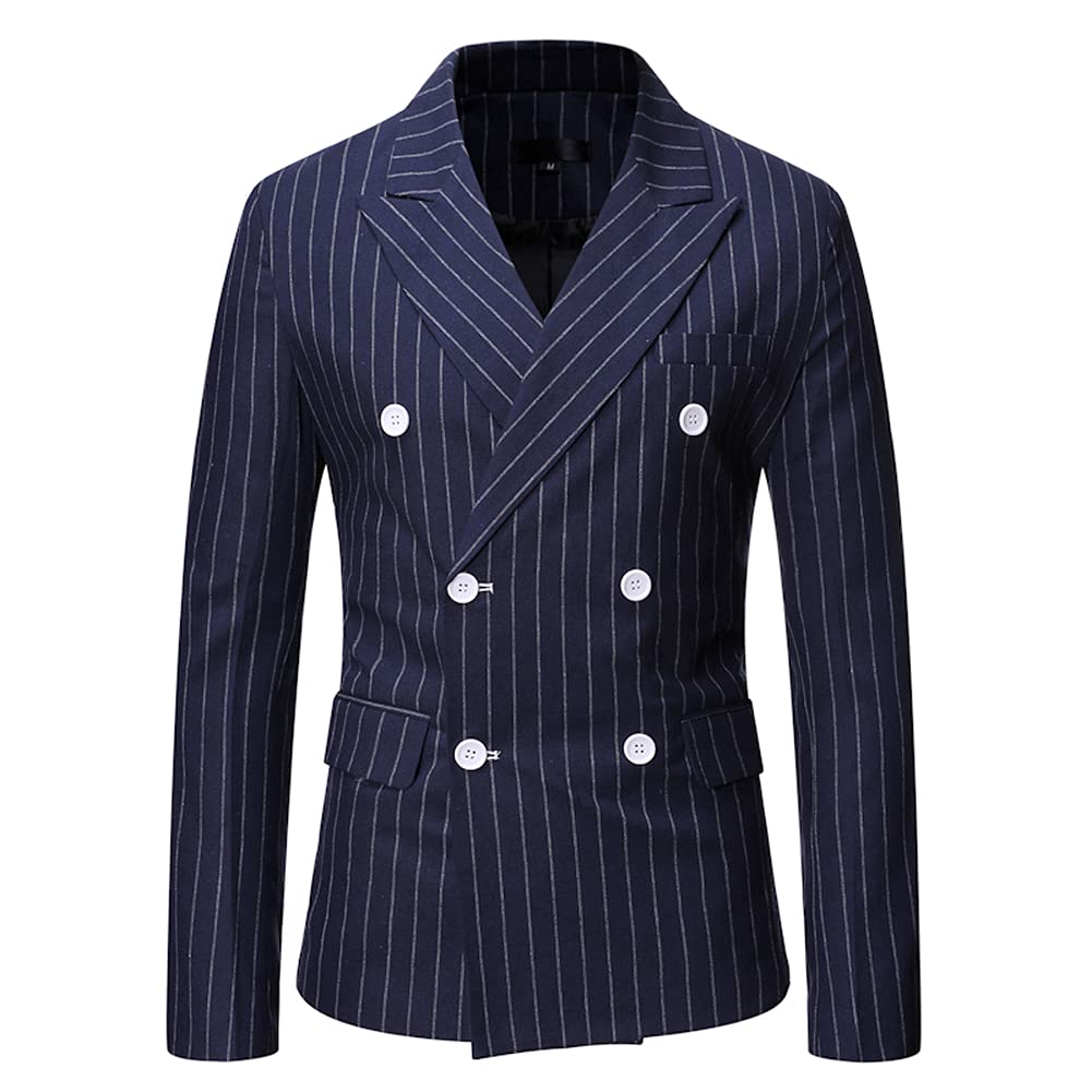 Blazer da Uomo Elegante Slim Fit Giacca a Righe Verticali Giacca da Smoking con Due Bottoni Blazer da Abito Formale Giacca da Lavoro con Revers Moda Casual Affari Cappotto Doppio Petto