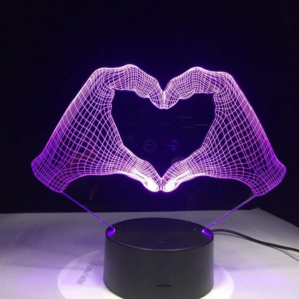 Veilleuse LED 3D en forme de cœur avec 7 couleurs pour enfants tactile USB