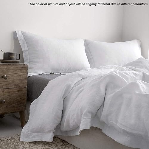 Miniatura 3 de Juego de funda de edredón de 100 % lino lavado natural puro, juego de funda de edredón de 3 piezas (tamaño Queen, blanco)