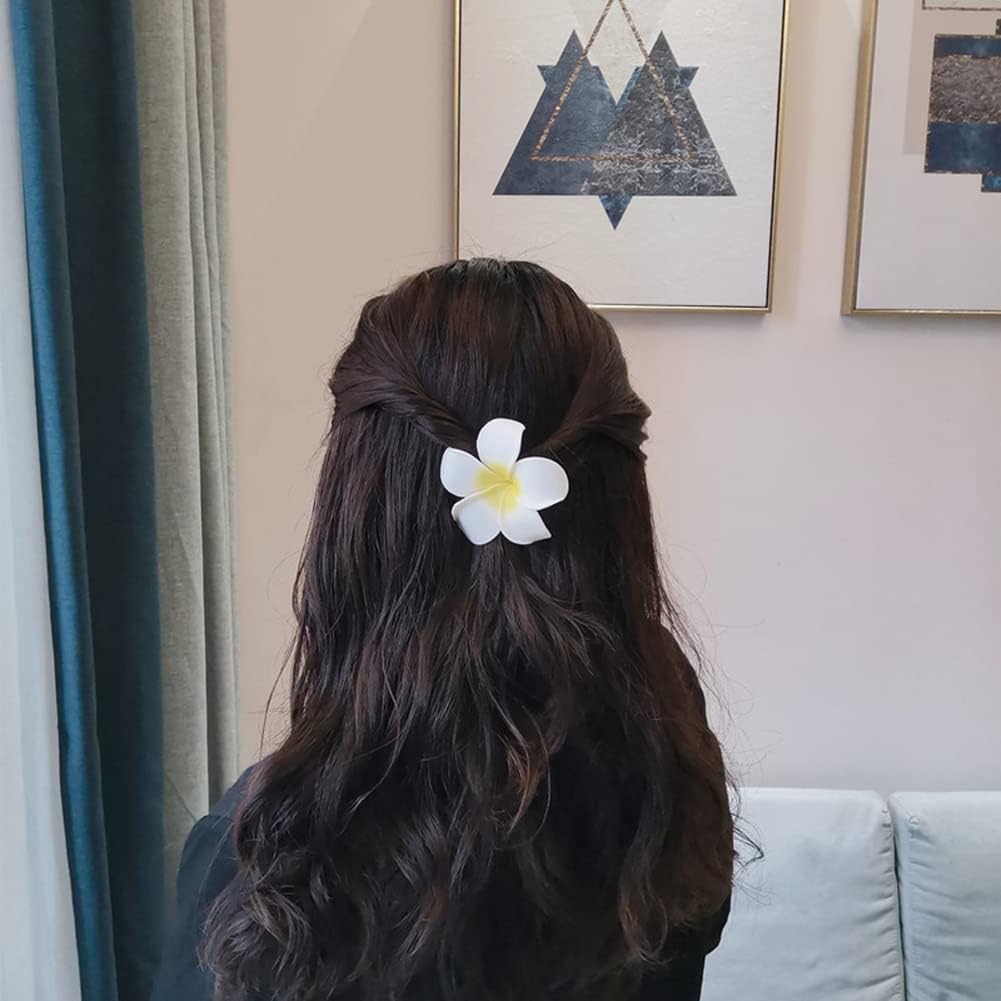 Pack of 6 Yellow Hawaii Plumeria Hair Clips Boho Foam Flower Alligator Hair Pin Hibiscus Hair Clip for Beach Party Wedding Cosplay Handmade Accessories - Image 2