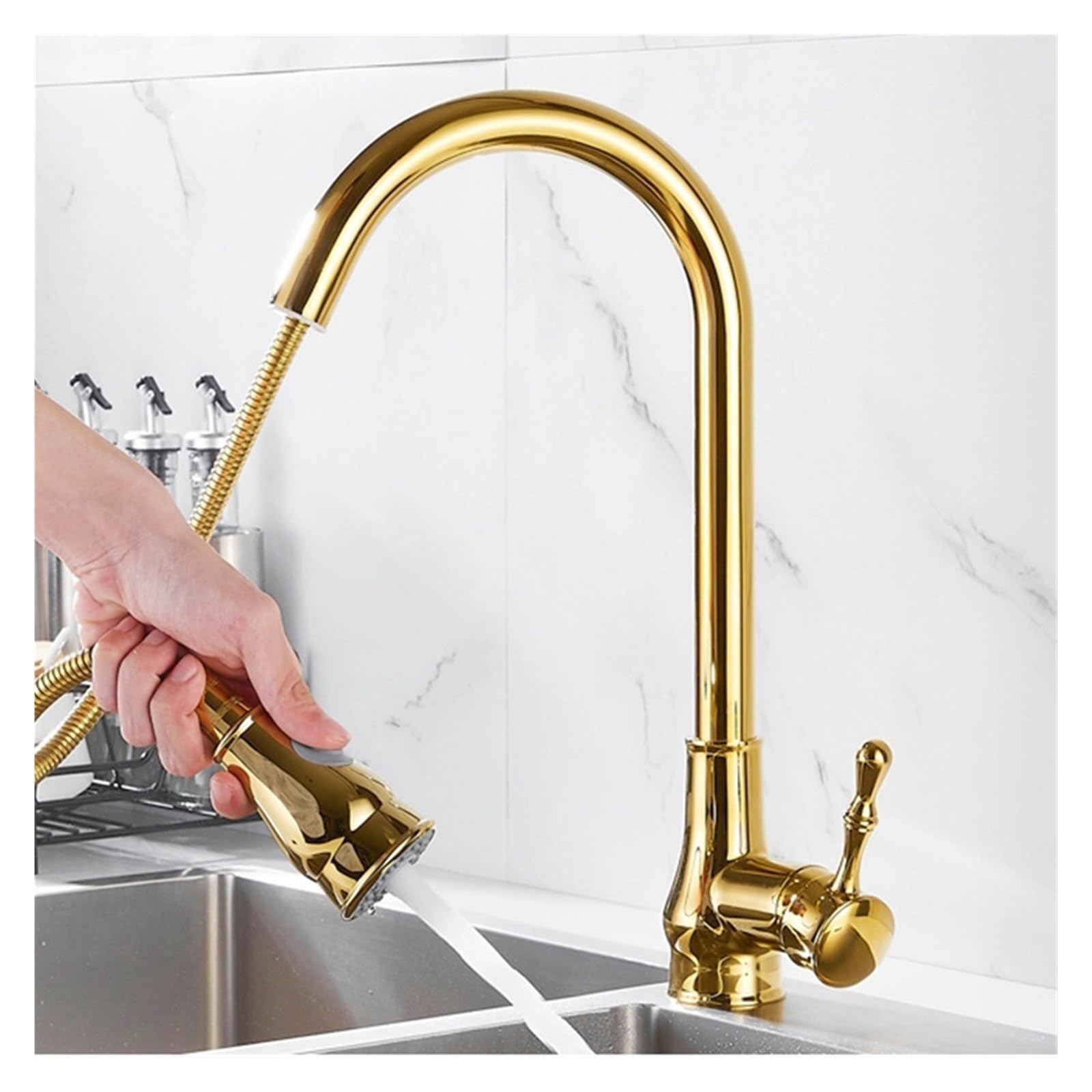 Grifo para fregadero de cocina con caño extraíble de cobre completo y monomando
