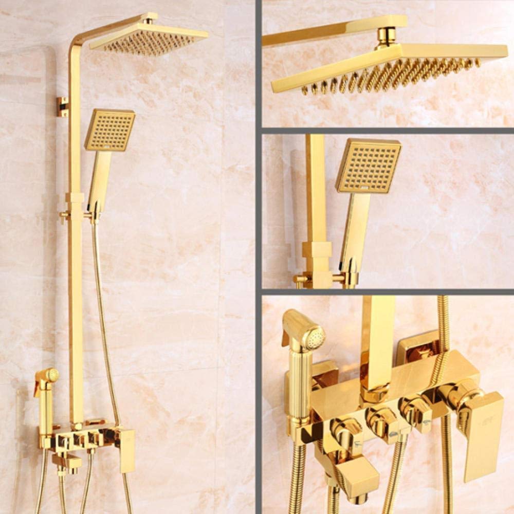ASerZenith Shower System Luxury Brass Golden Shower Faucet Single Lever 8Inch Rain Shower Mixer Kit with Bidet Sprayer/Hand Shower/Tub Filler -a