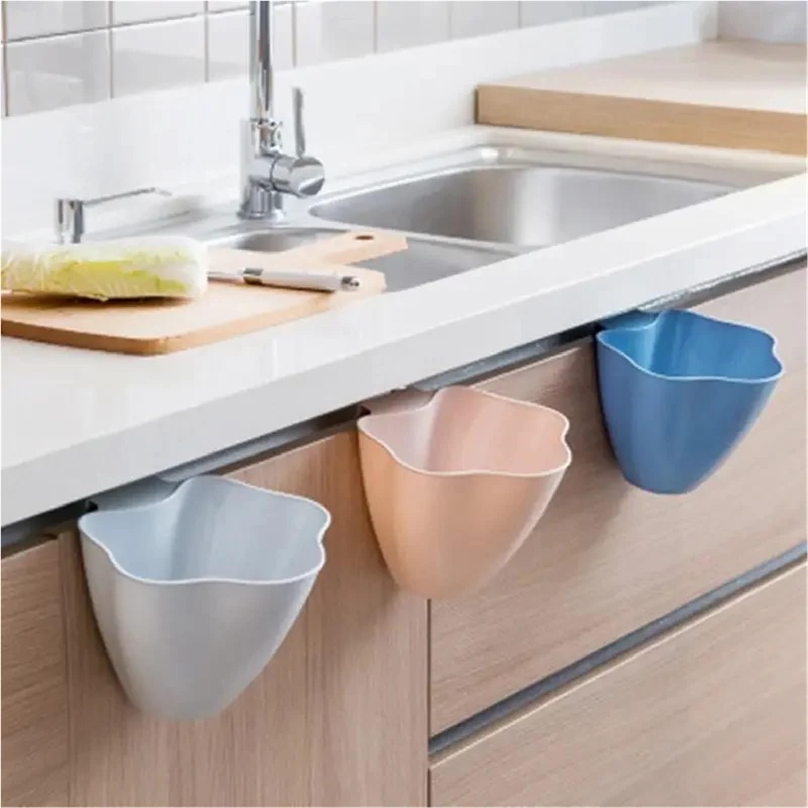 Petite Poubelle Pattumiera da cucina sospesa 1 pezzo, ciotola for rifiuti in plastica sopra l'armadio, pattumiera for la raccolta di scarti cibo(Blue)