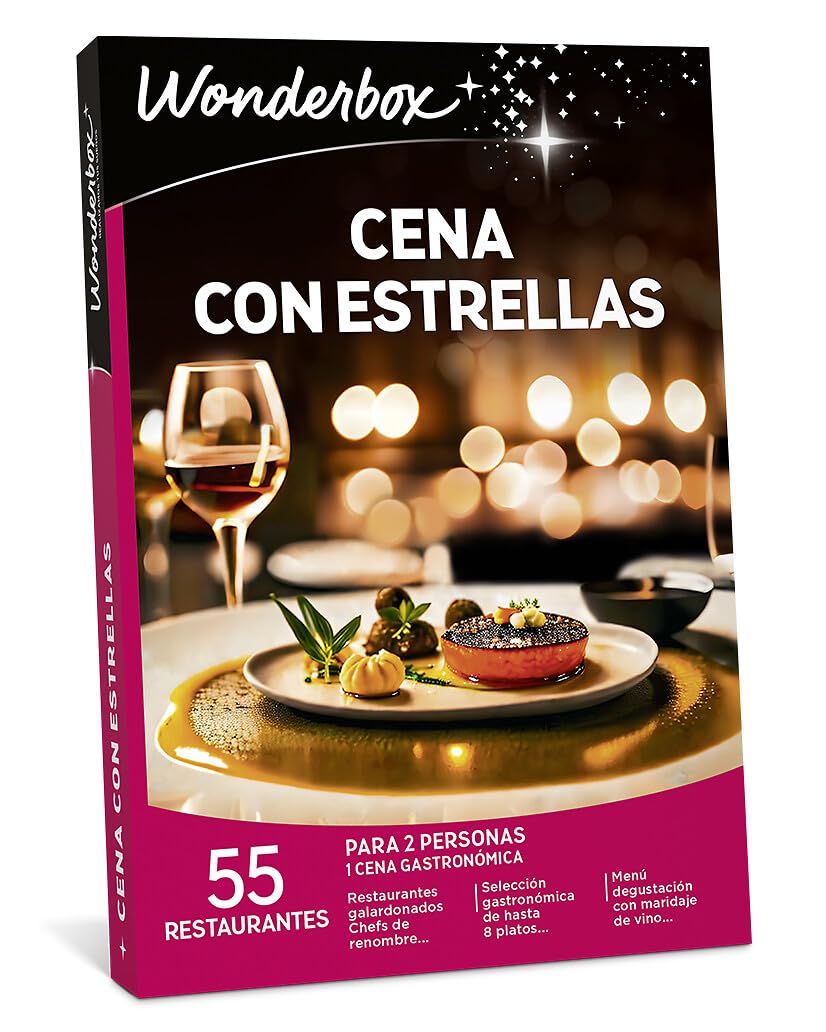 WONDERBOX - Caja Regalo - Cena con Estrellas - 1 Cena gastronómica para 2 Personas a Elegir Entre 55 restaurantes - Ideas Regalo Hombre Mujer Pareja Original